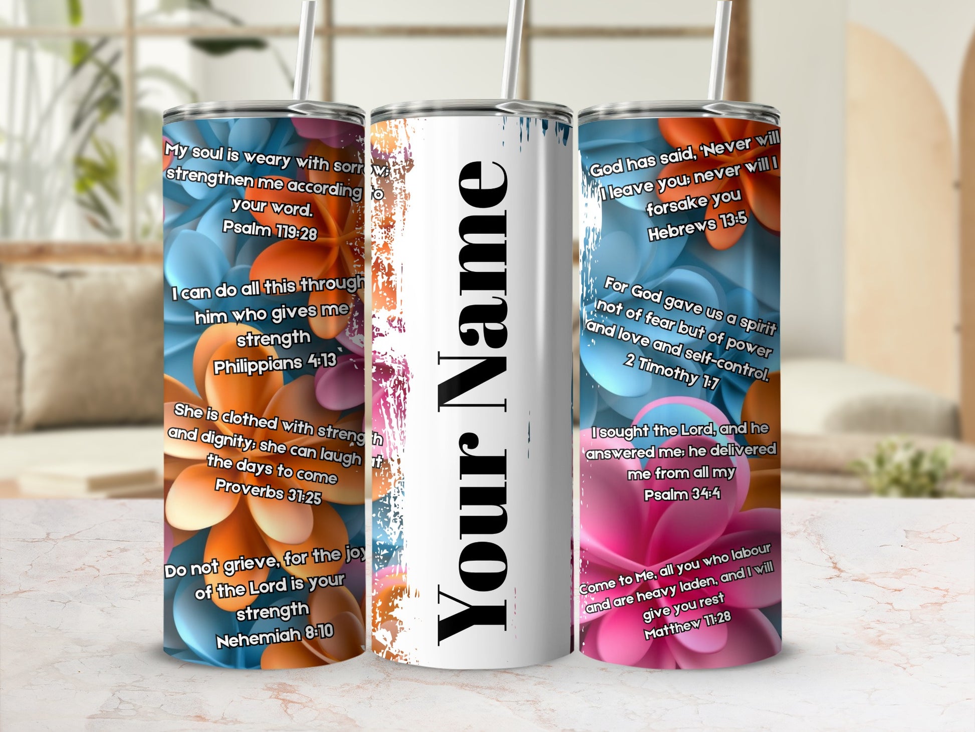 Inspirational Bible Verse Floral Design Tumbler