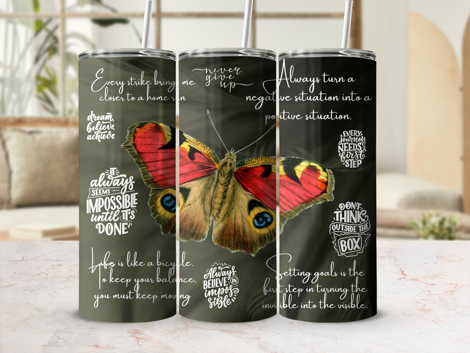 Inspirational Butterfly Design Stainless Steel Tumbler