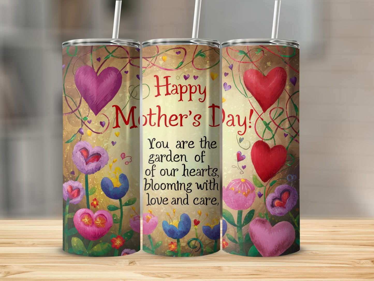 Happy Mother's Day Floral Hearts Design Tumbler
