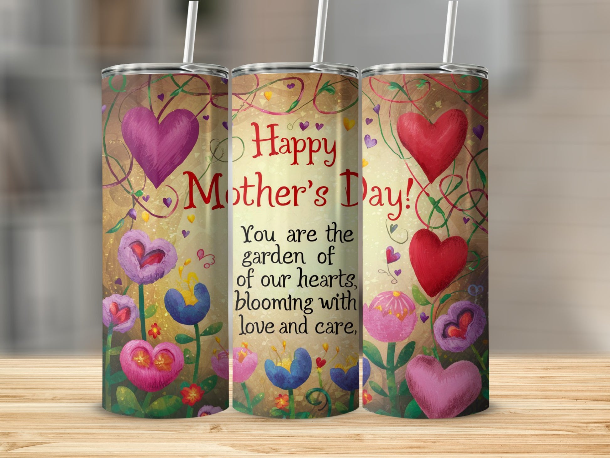 Happy Mother's Day Floral Hearts Design Tumbler