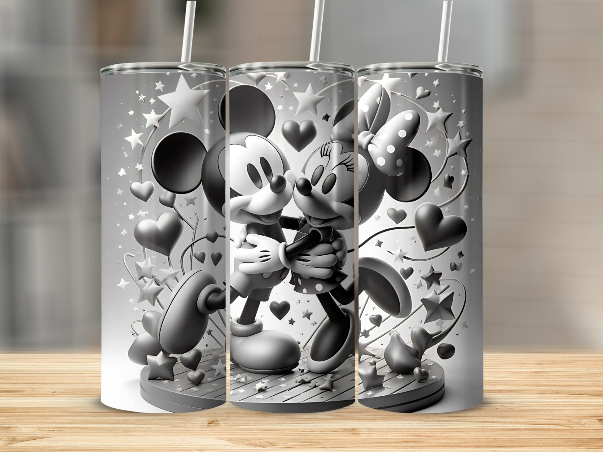 Black and White Cute Hearts Tumbler Set