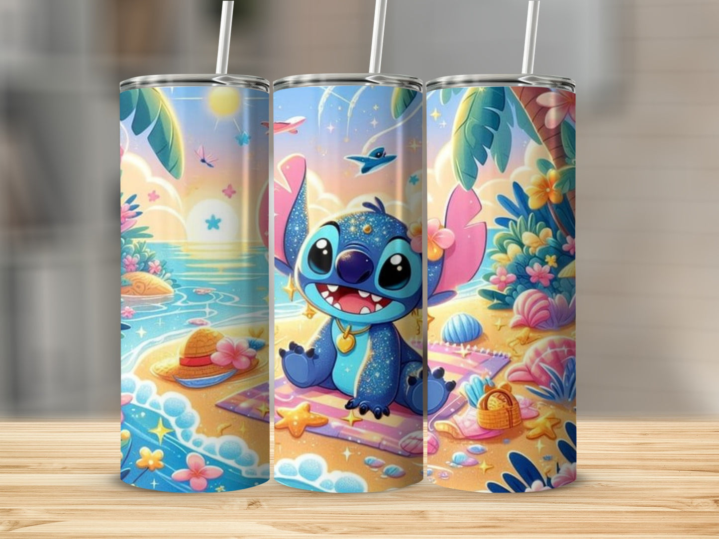 Vibrant Beach Scene with Cute Character Tumbler Product
