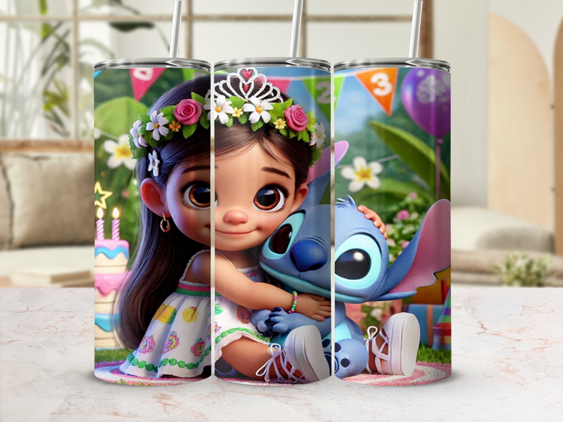 Adorable Girl and Blue Alien Character Tumbler
