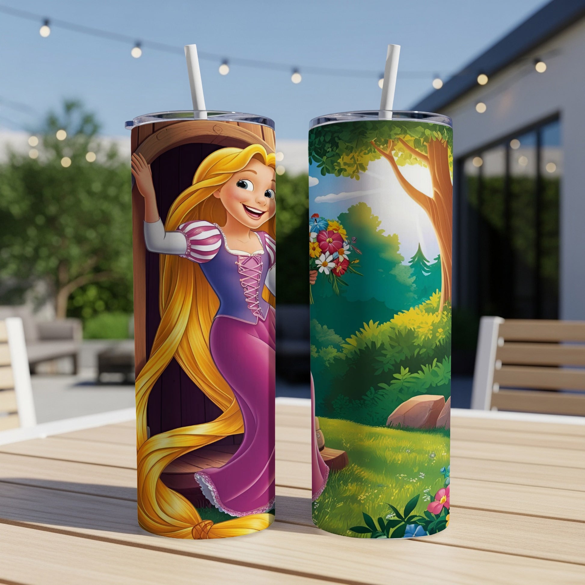 Two tumblers featuring Rapunzel from Disney's Tangled.