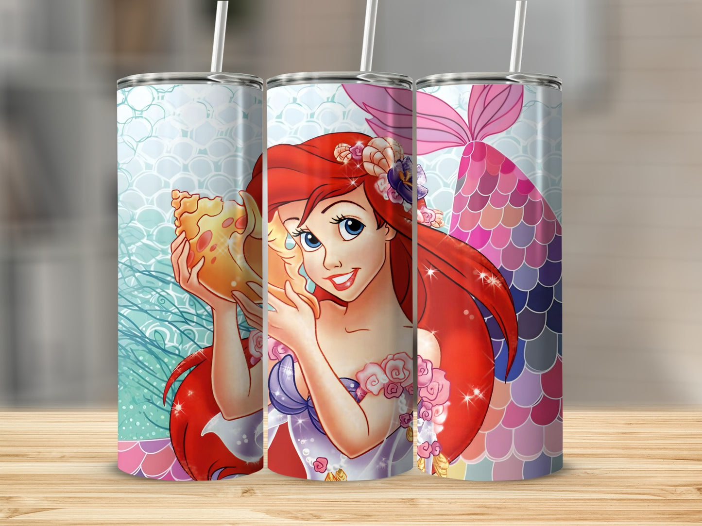 Mermaid Themed Tumbler with Princess and Seashell