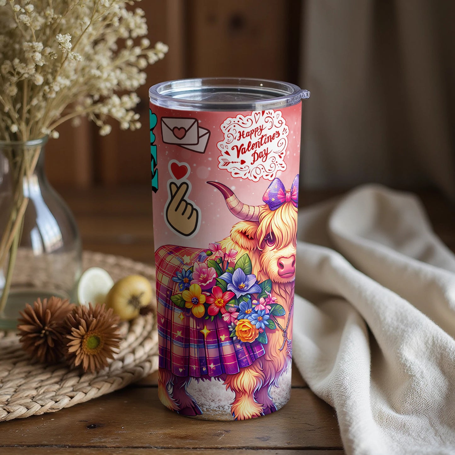 Happy Valentine's Day Highland Cow Artwork tumbler