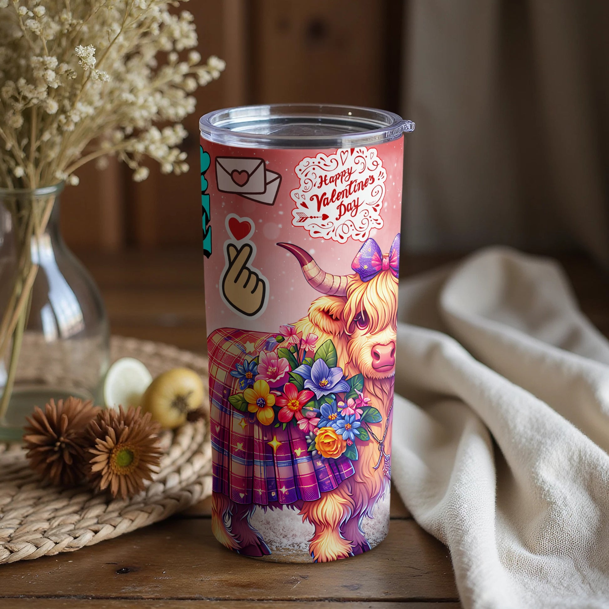Happy Valentine's Day Highland Cow Artwork tumbler