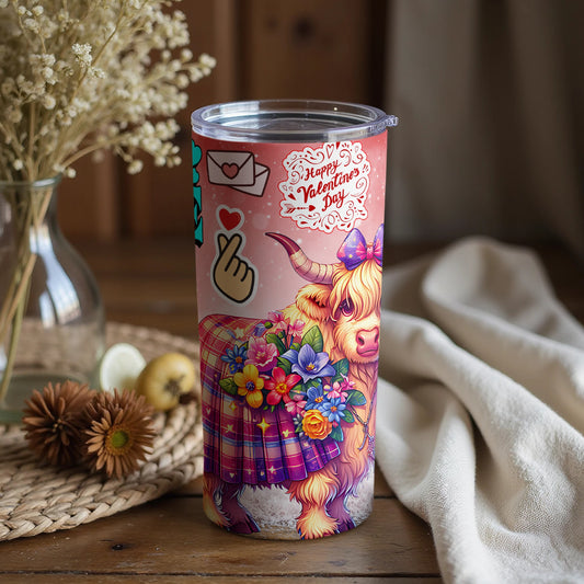 Happy Valentine's Day Highland Cow Artwork tumbler