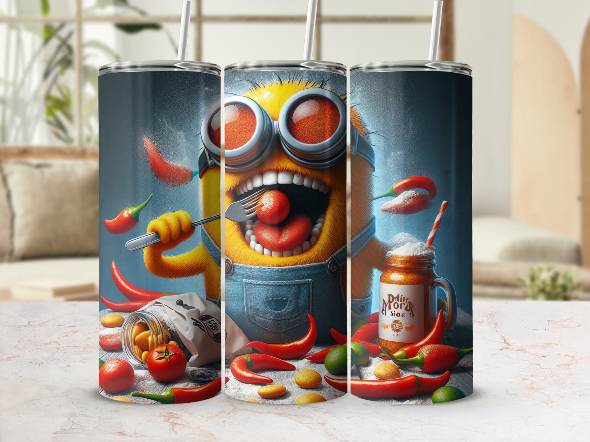 Funny Yellow Character Enjoying Spicy Food Tumbler