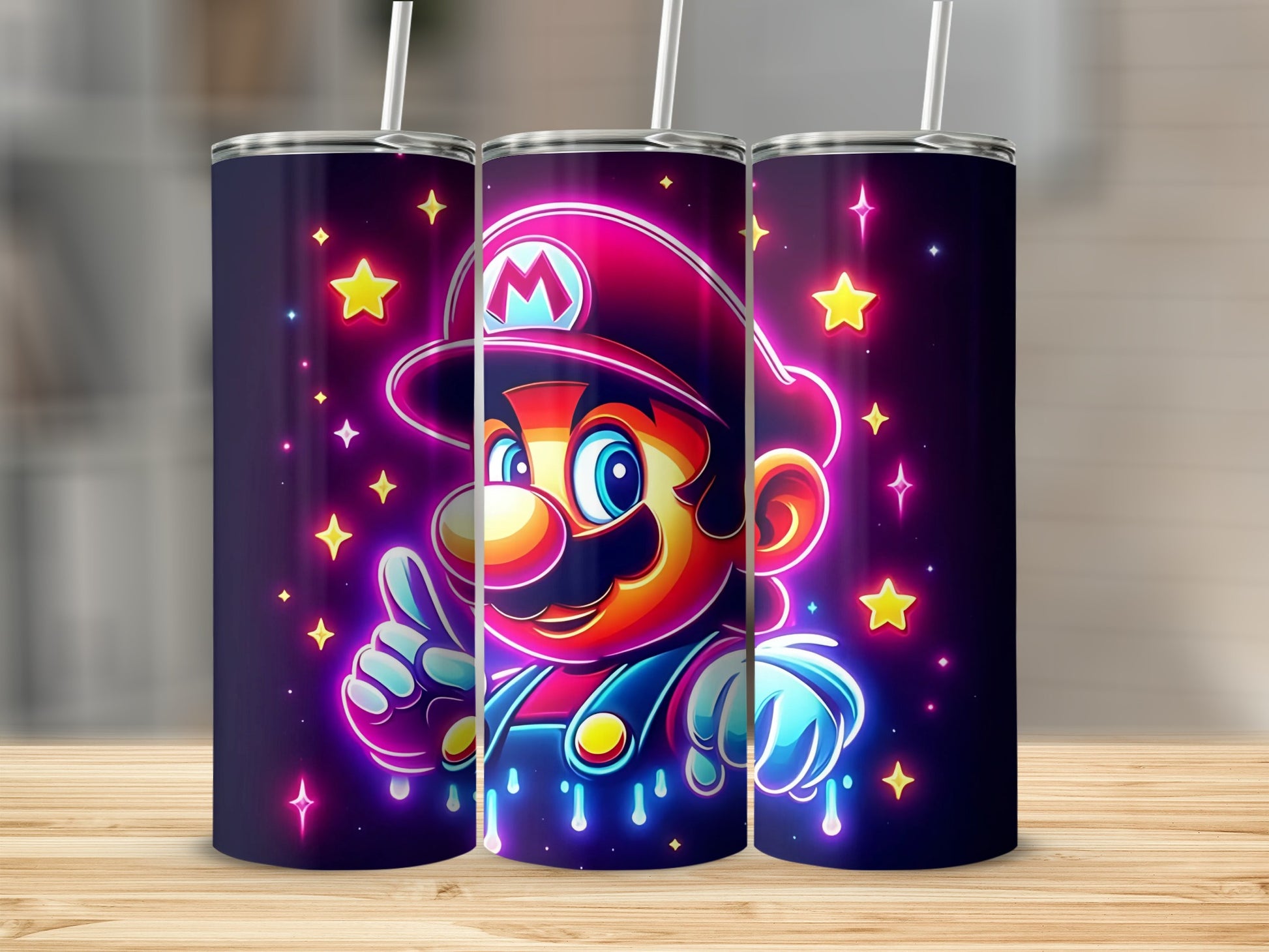 Vibrant Neon Character Design Tumbler for Gamers