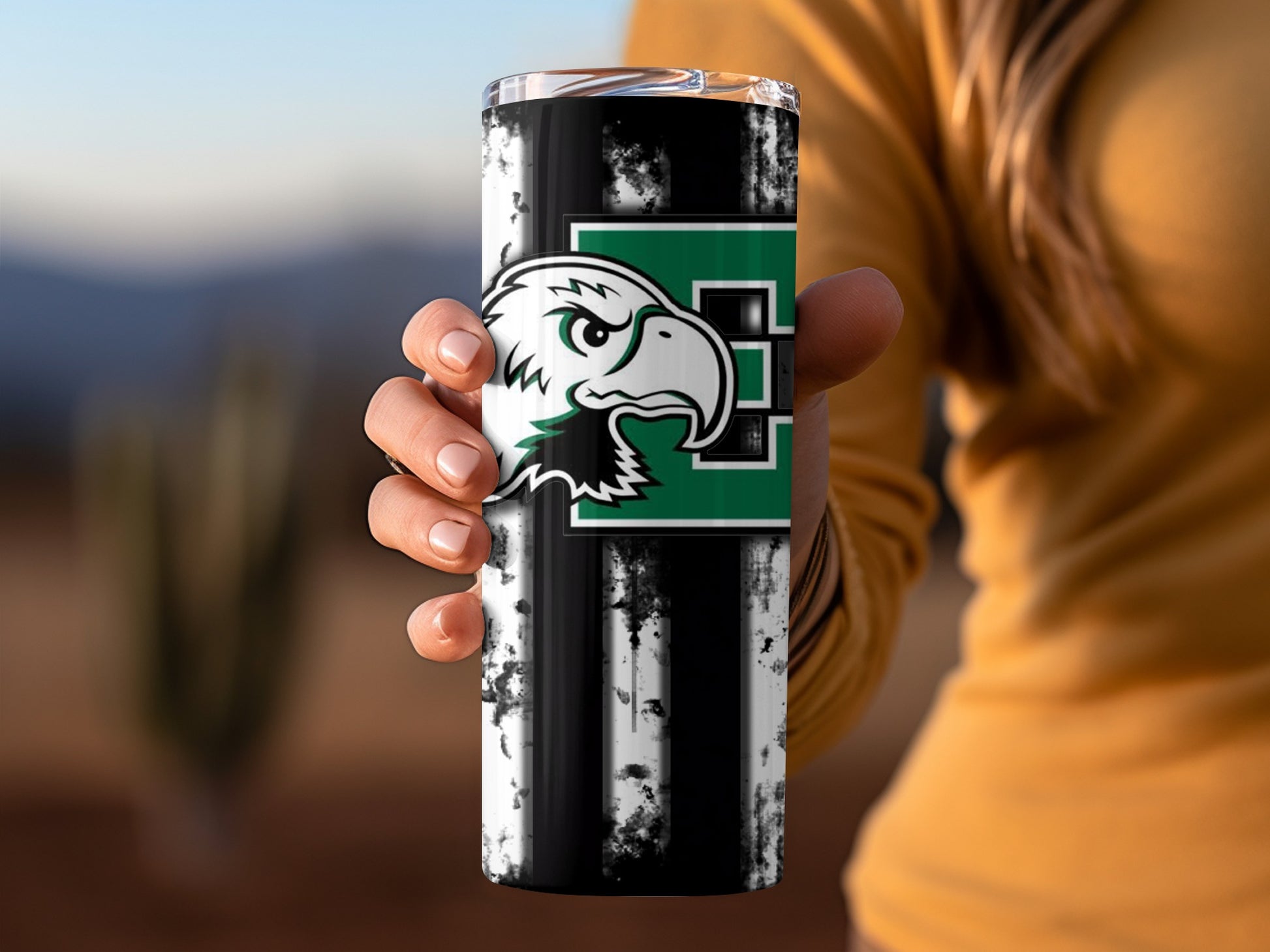 Eagle Mascot Themed Travel Tumbler with Grunge Design