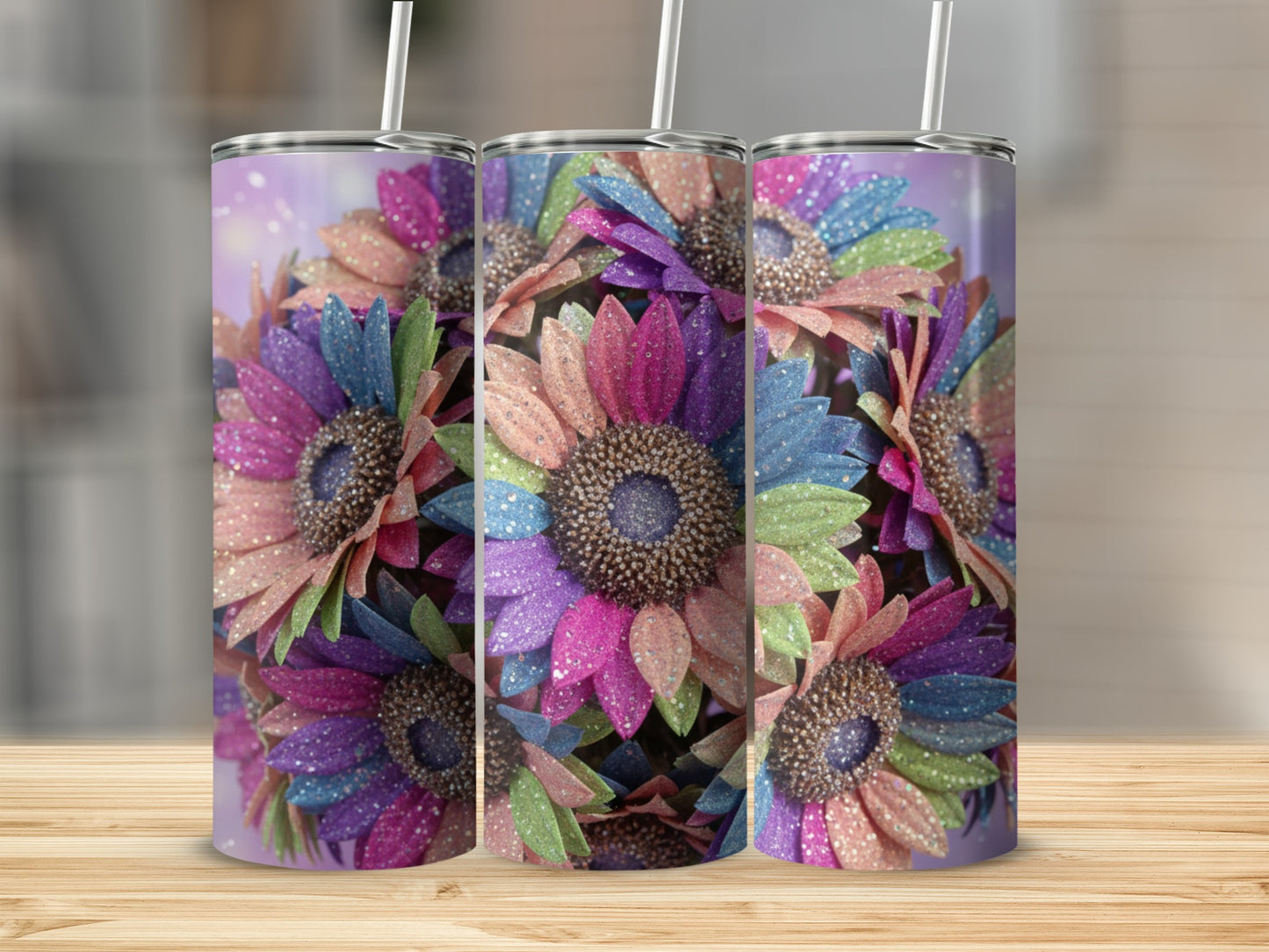 Colorful Glitter Sunflower Tumbler Cup for All Occasions