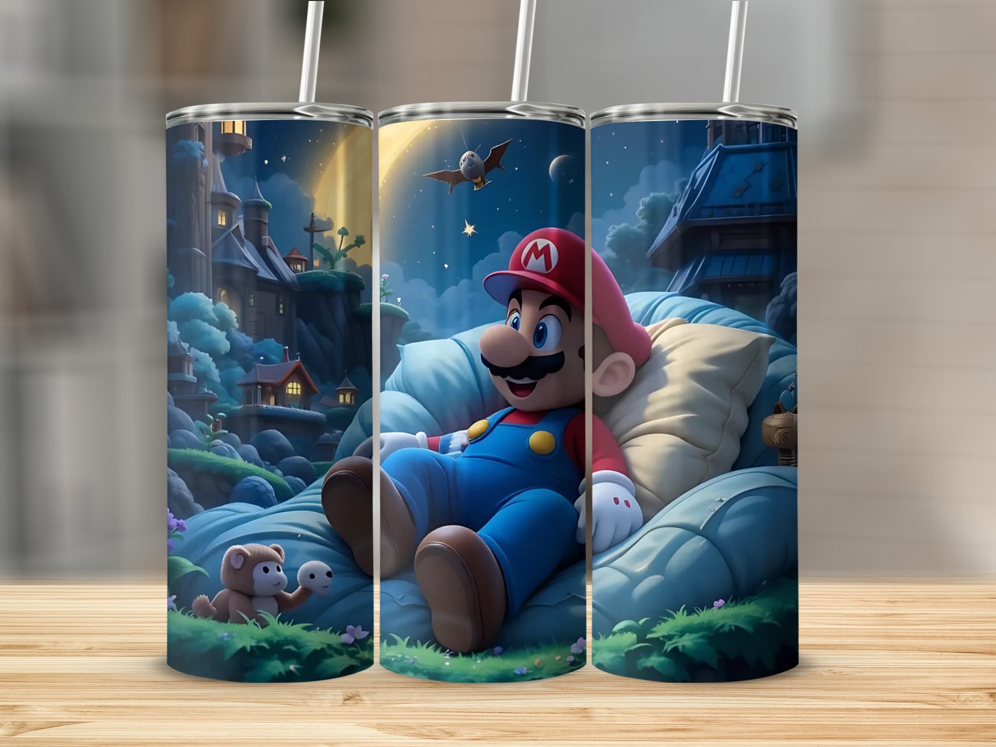 Cute Mario Resting Scenery Design Tumbler Product