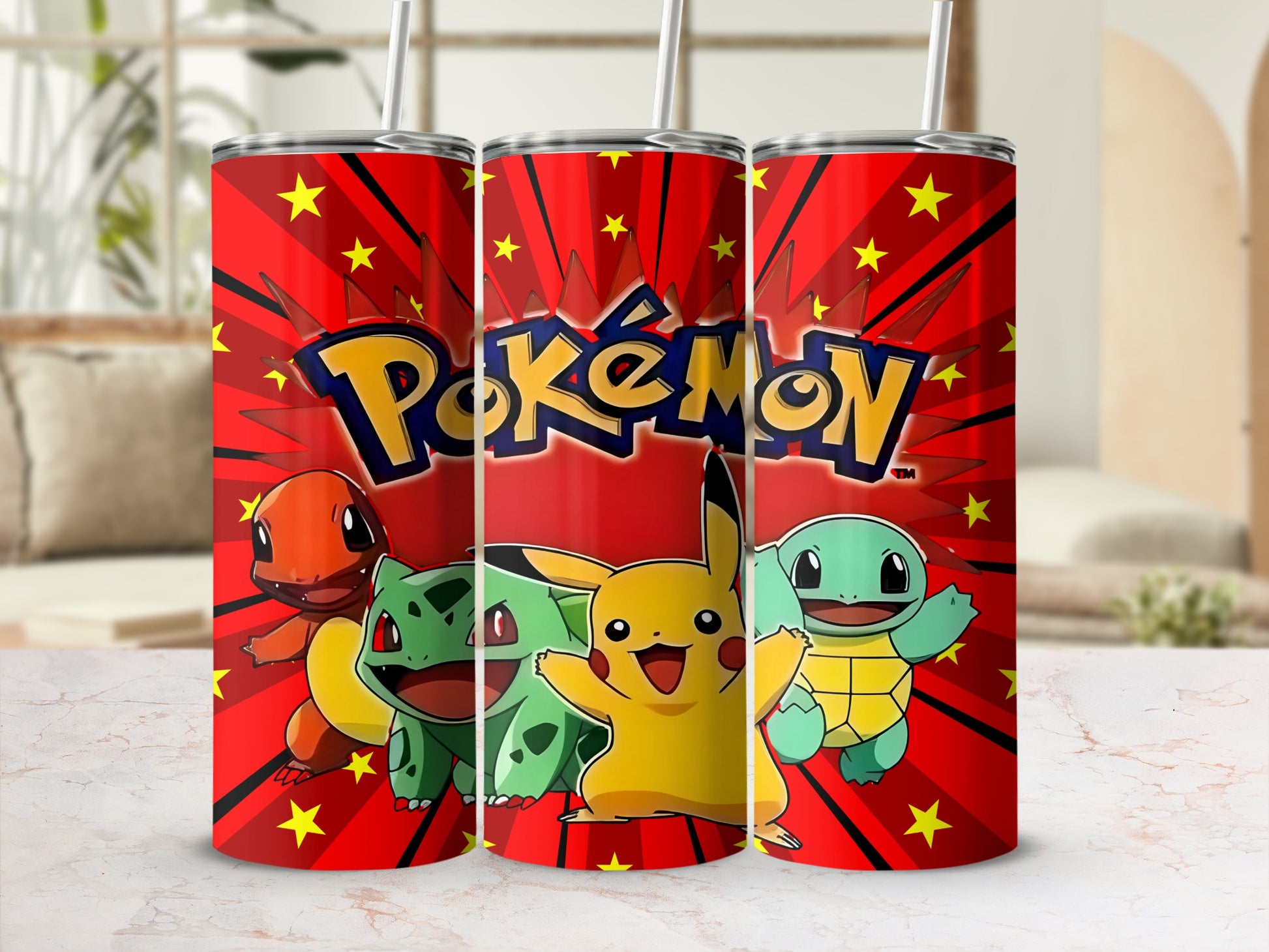 Vibrant Pokémon Characters Tumbler With Straw