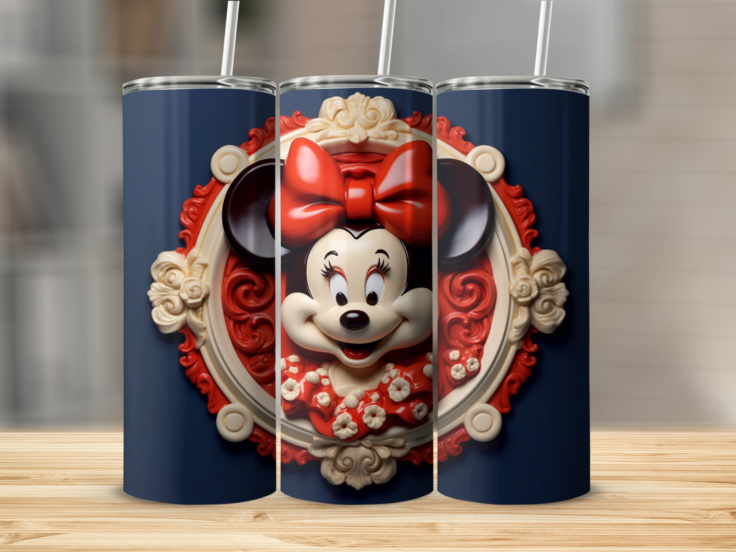 Minnie Mouse tumbler with red bow in detailed frame design