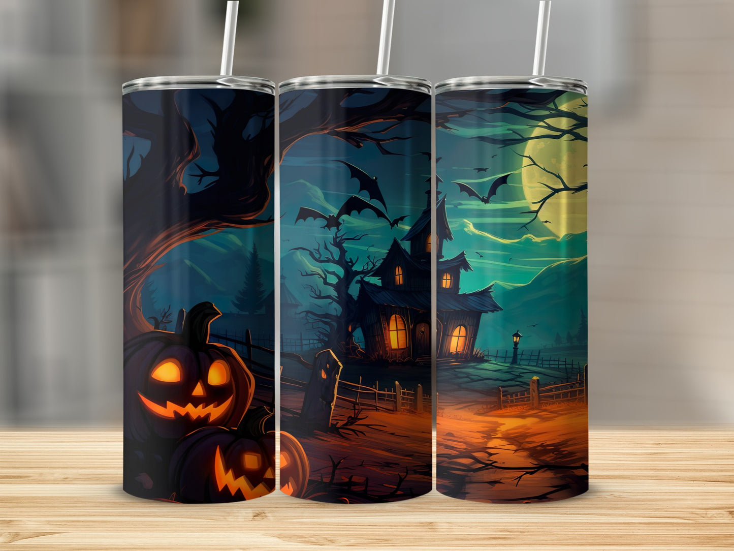 Halloween Haunted House and Pumpkins Tumbler