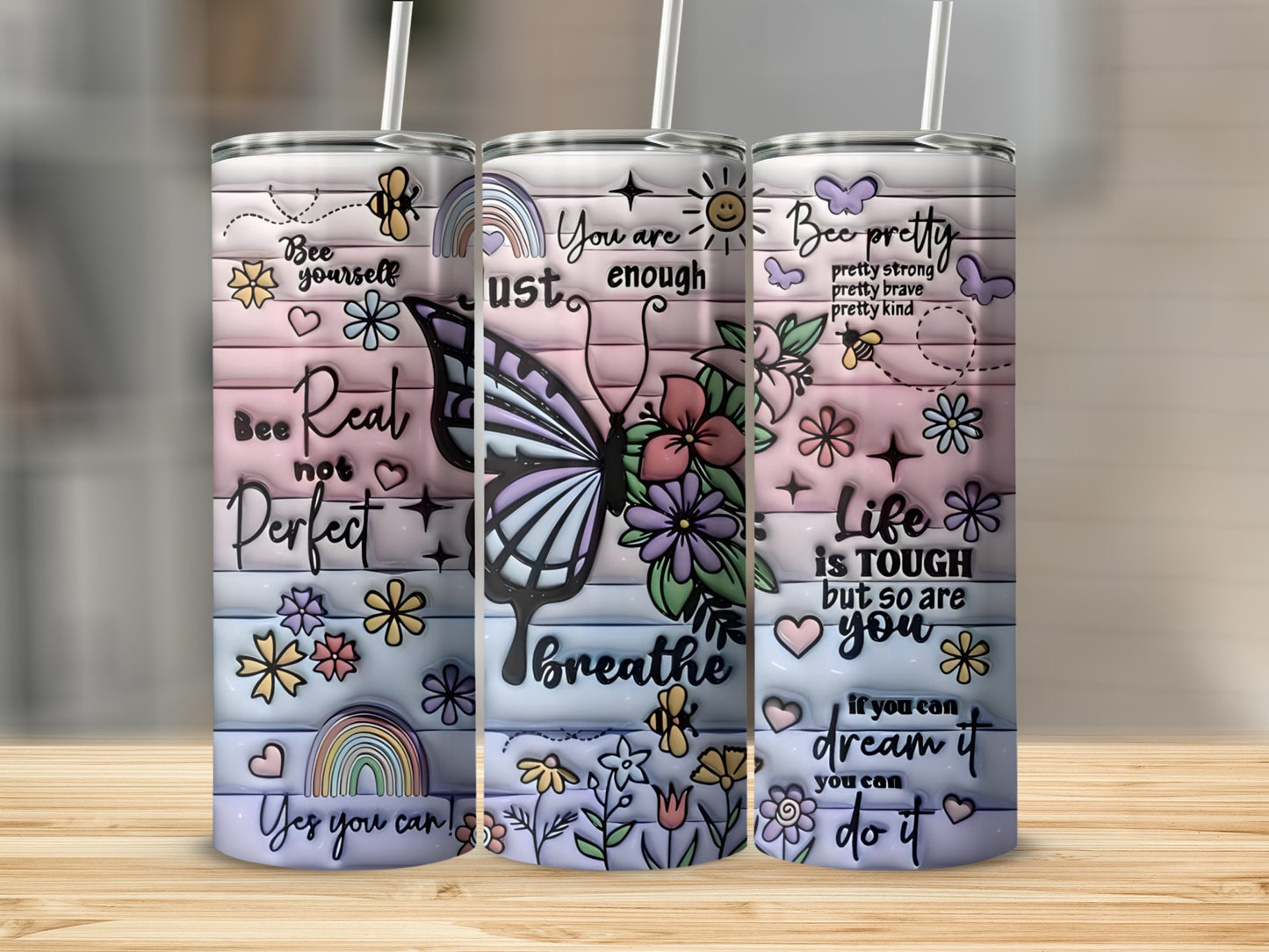 Inspirational Quotes and Floral Theme Tumbler Cup