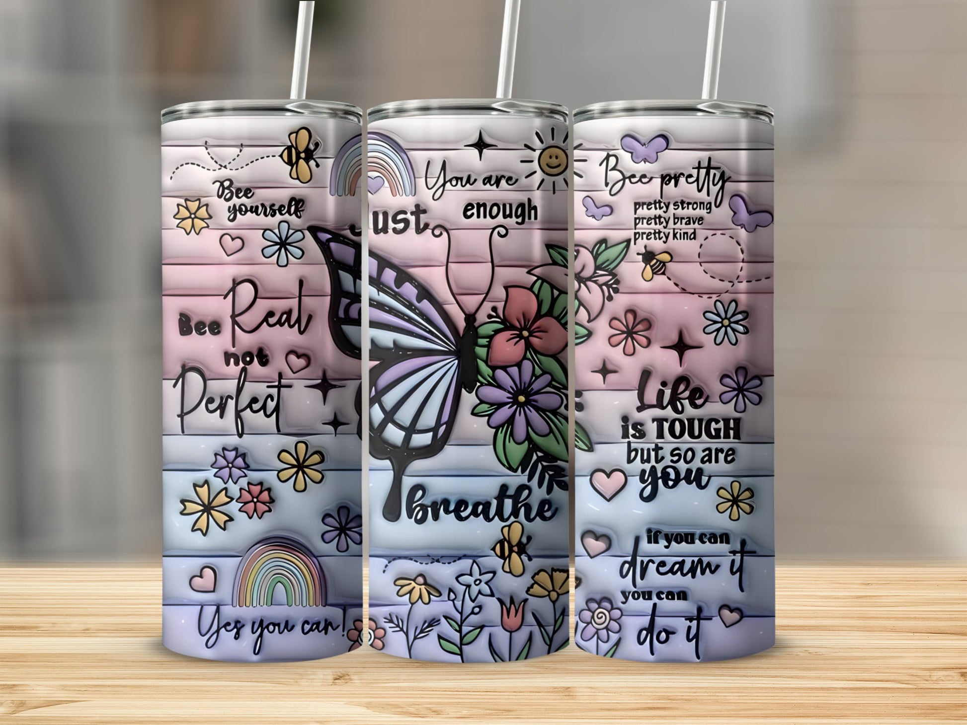 Inspirational Quotes and Floral Theme Tumbler Cup