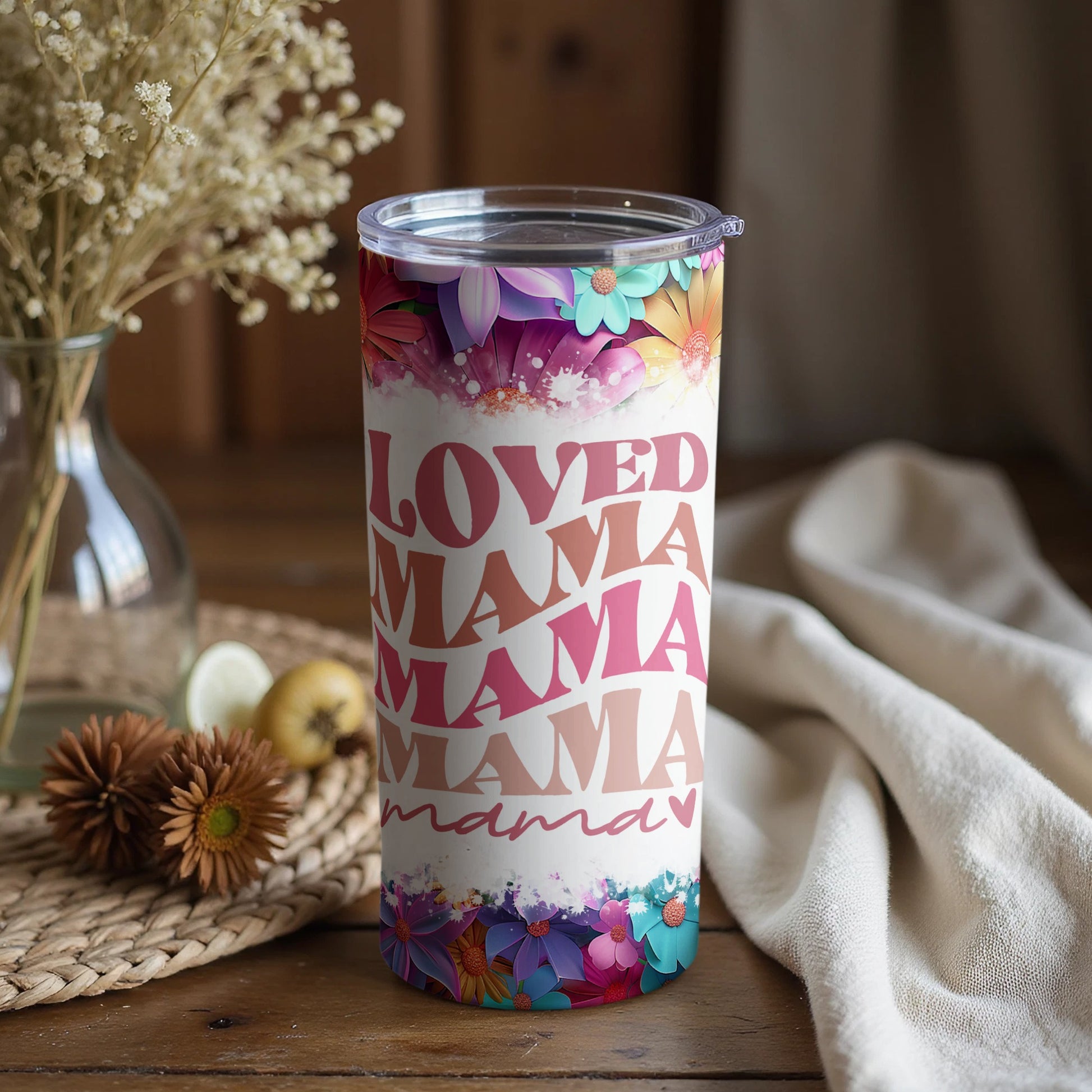 Vibrant Loved Mama Colorful Flowers Travel Mug