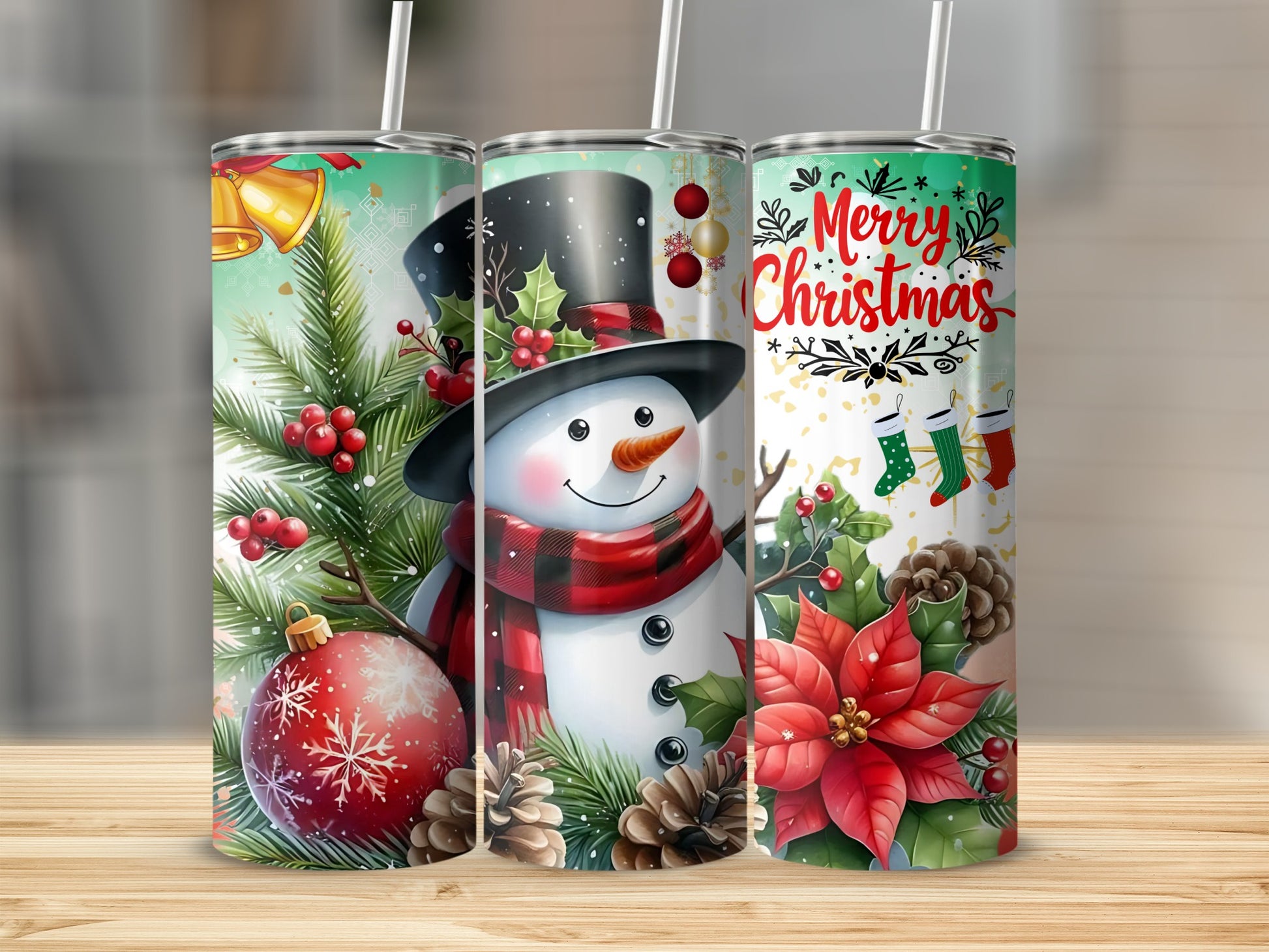 Festive Christmas Themed Tumbler with Cheerful Snowman Design
