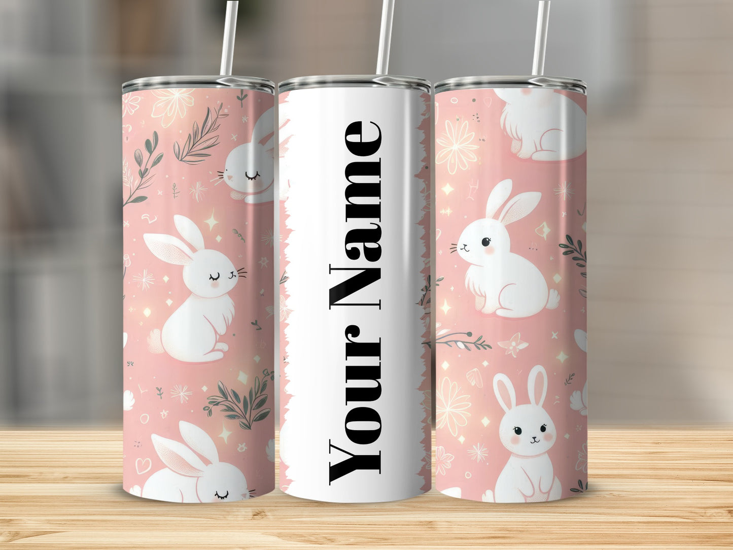 Personalized Cute Bunny Design Tumbler with Custom Name