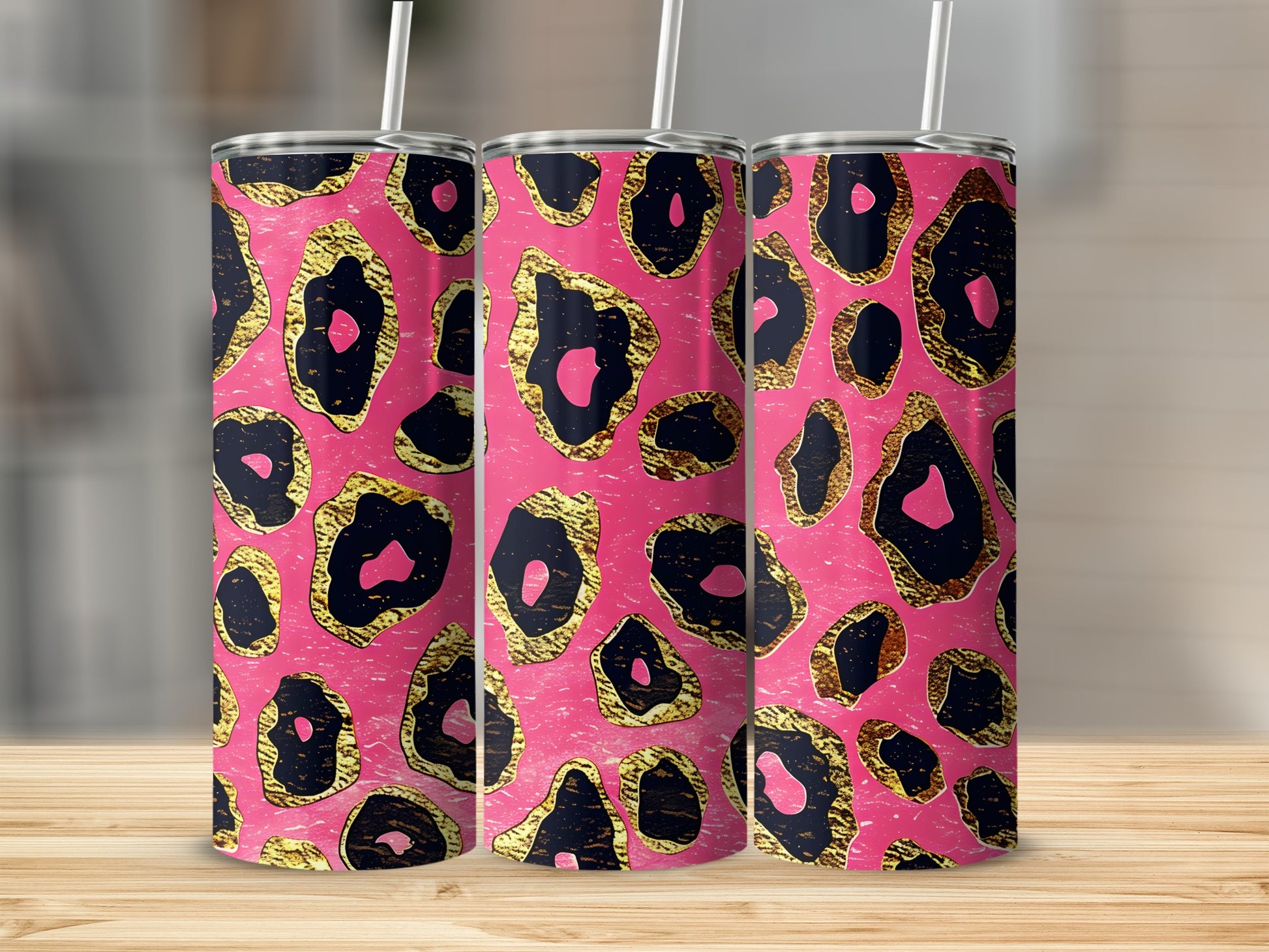 Vibrant Pink and Gold Leopard Print Tumbler Ideal Flask