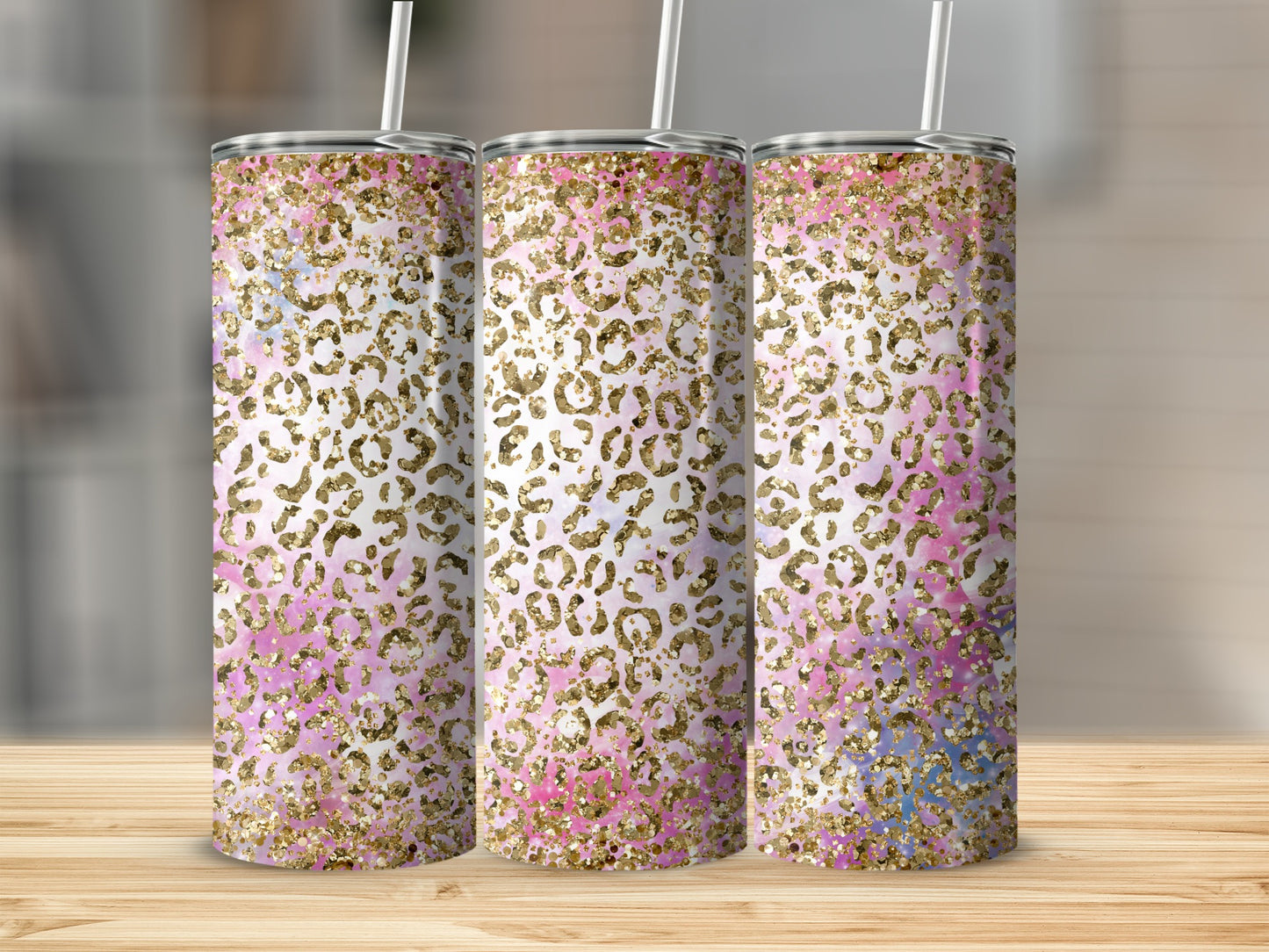 Glitter Leopard Print Tumbler with Straw product