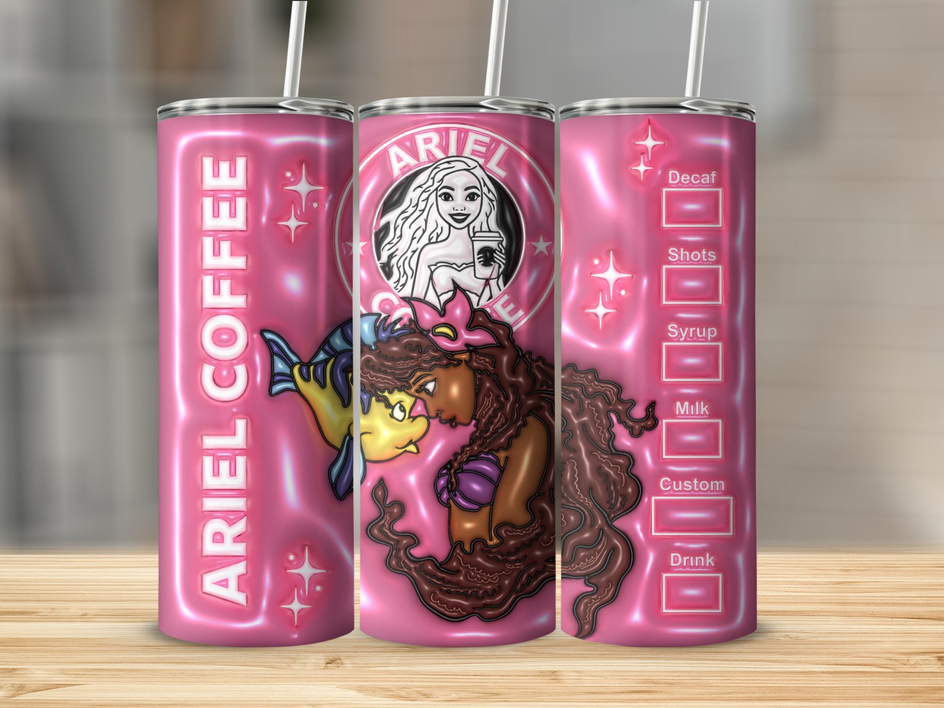 Pink Ariel Coffee Mermaid and Fish Tumbler