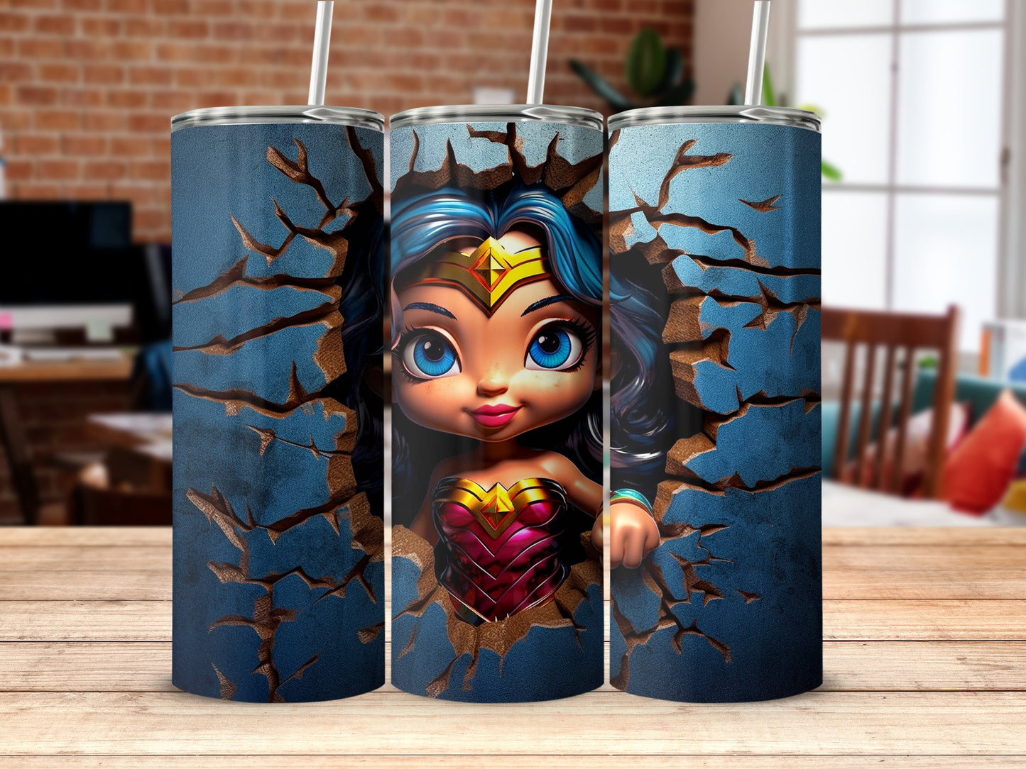 Adorable Wonder Hero Cracking Through Design Tumbler