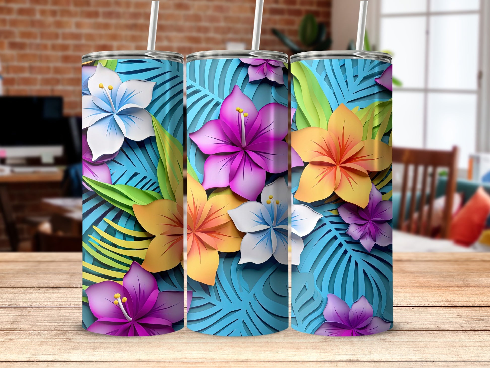 Vibrant Tropical Floral Design Tumbler product