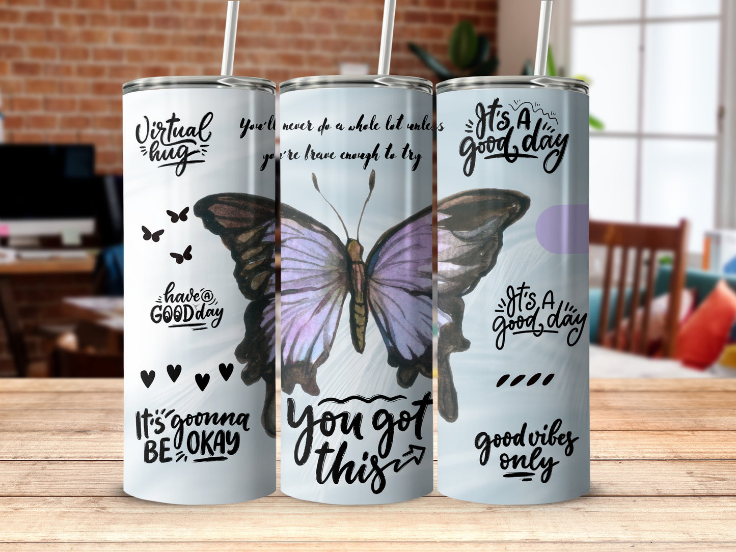 Motivating Butterfly Design Stainless Steel Tumbler