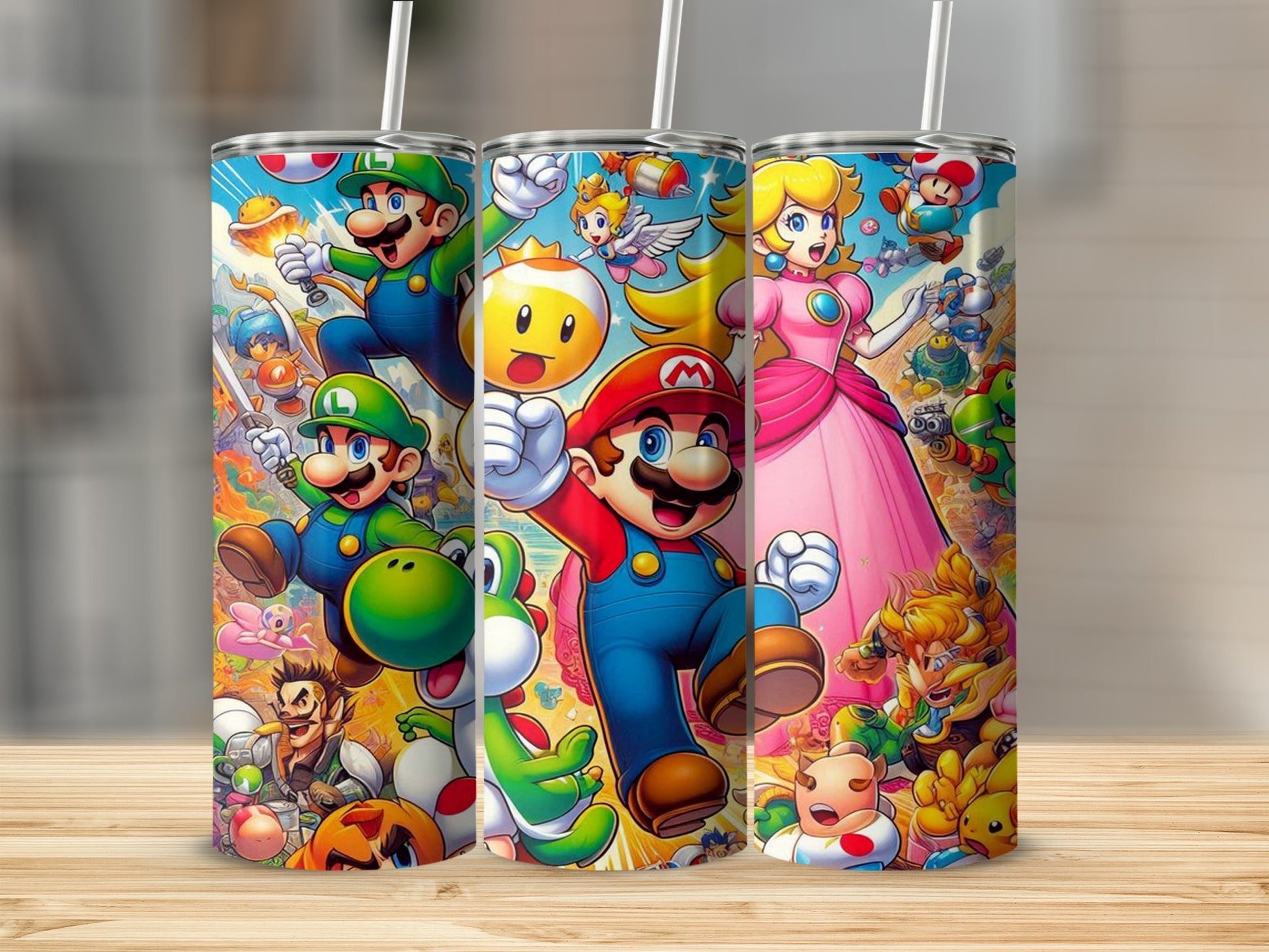 Colorful Super Mario Tumbler with Straw 20oz