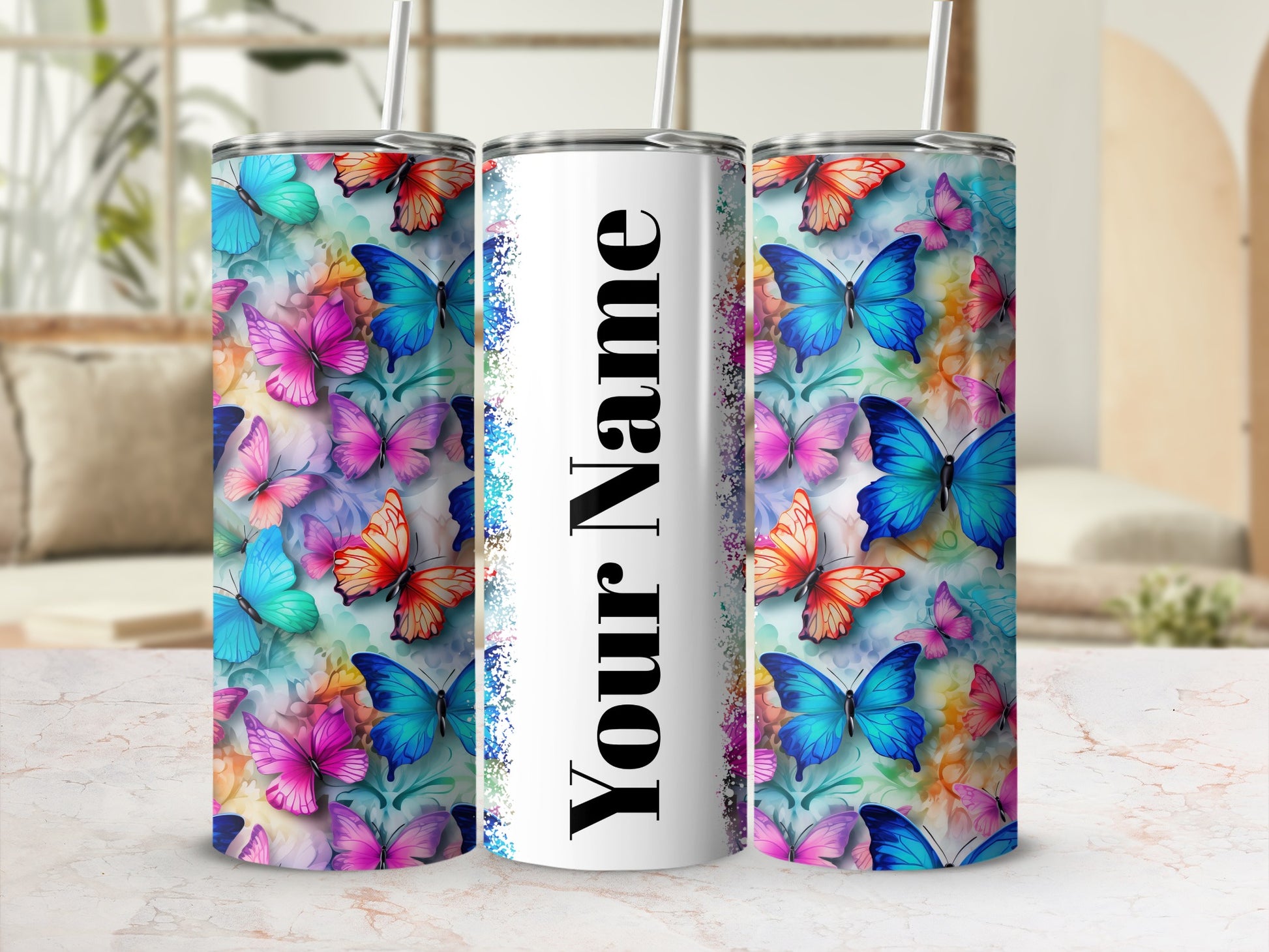 Butterfly Pattern Personalized Tumbler Cup