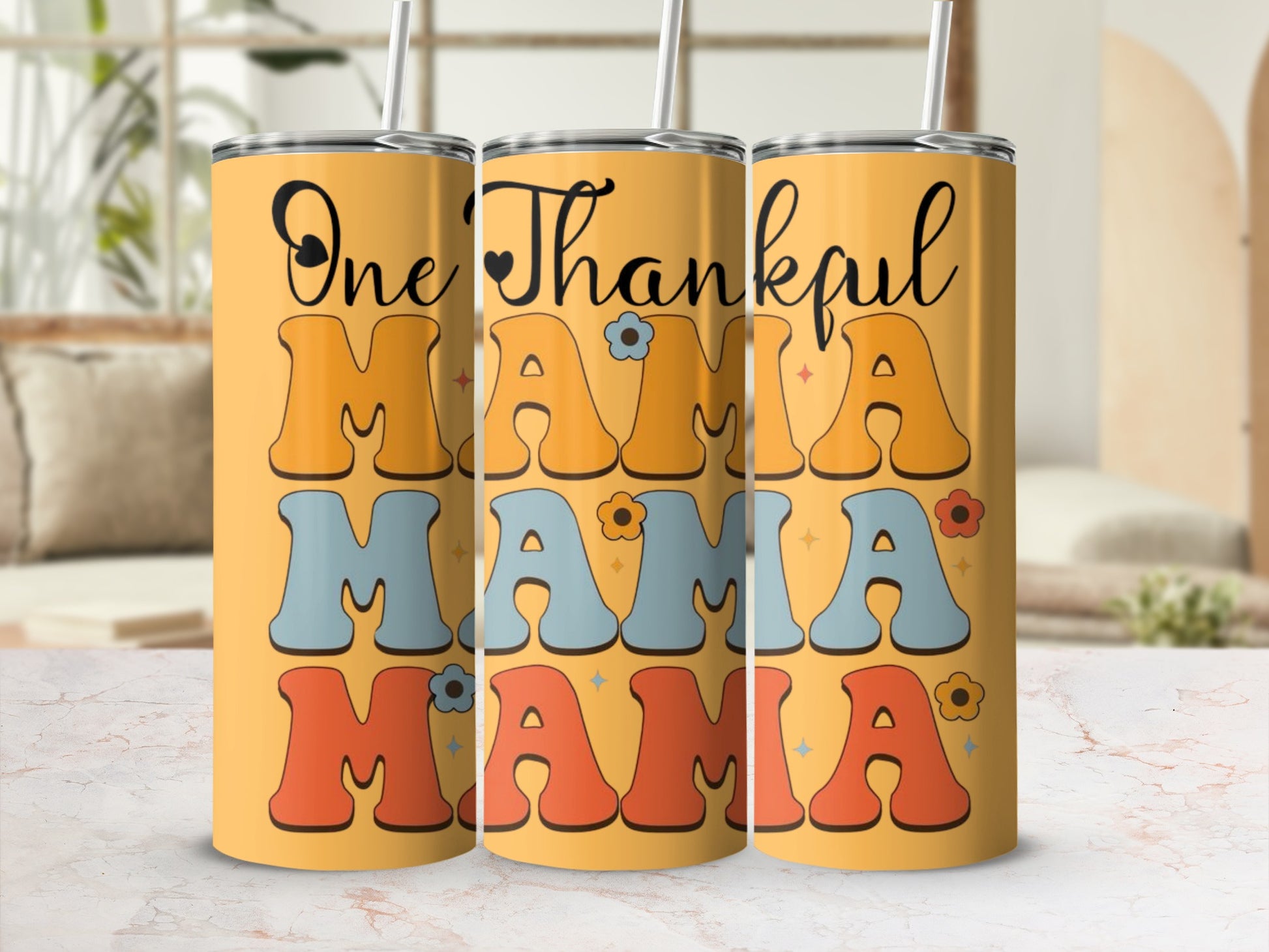 One Thankful Mama Colorful Design Tumbler