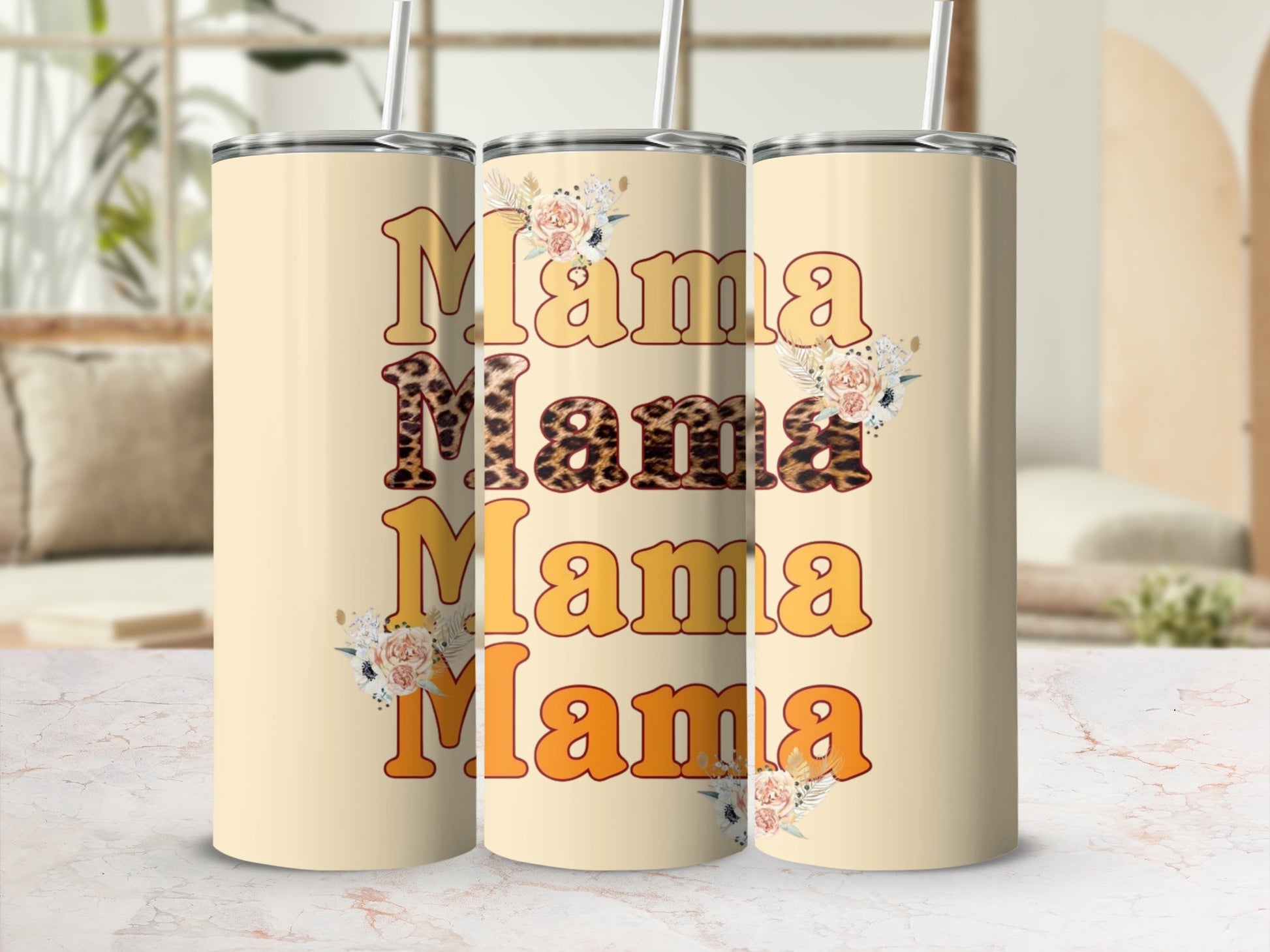Trendy Floral Leopard Mama Design Insulated Tumbler