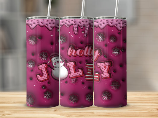 Holly Jolly Snowman and Snowflakes Design tumbler