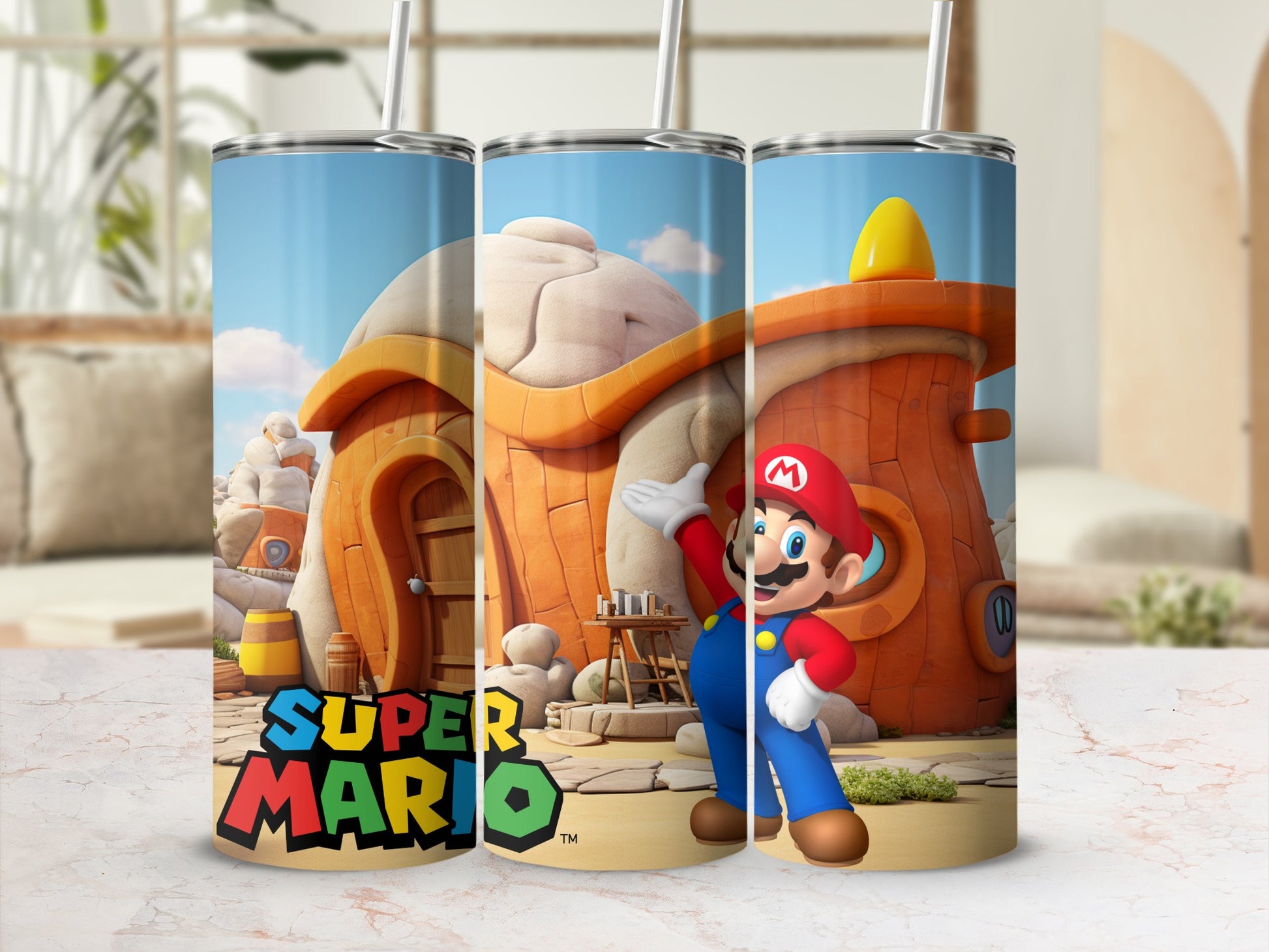 Super Mario Themed Tumbler with Straw for Fans
