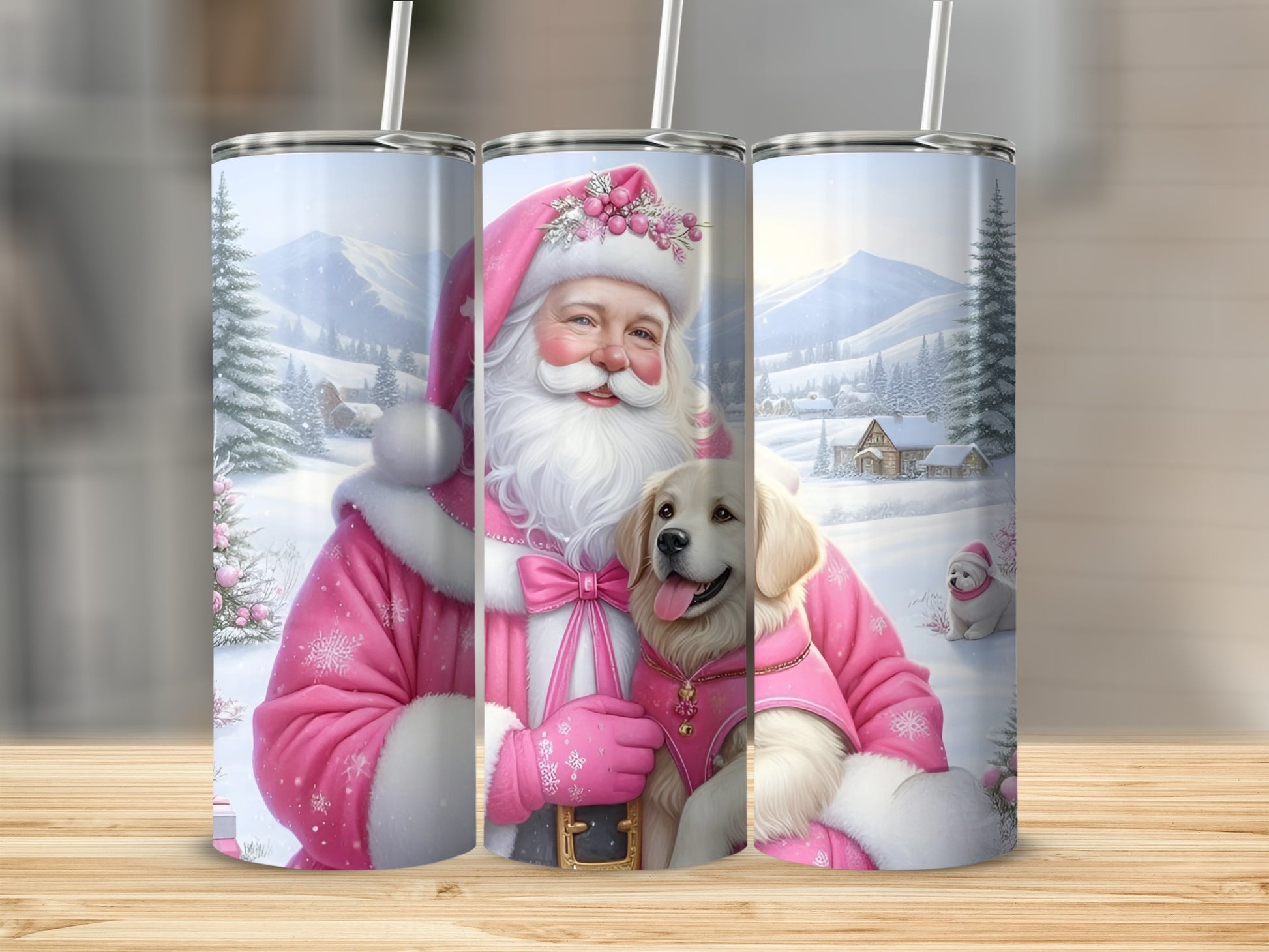 Santa Claus in Pink Winter Scene Tumbler