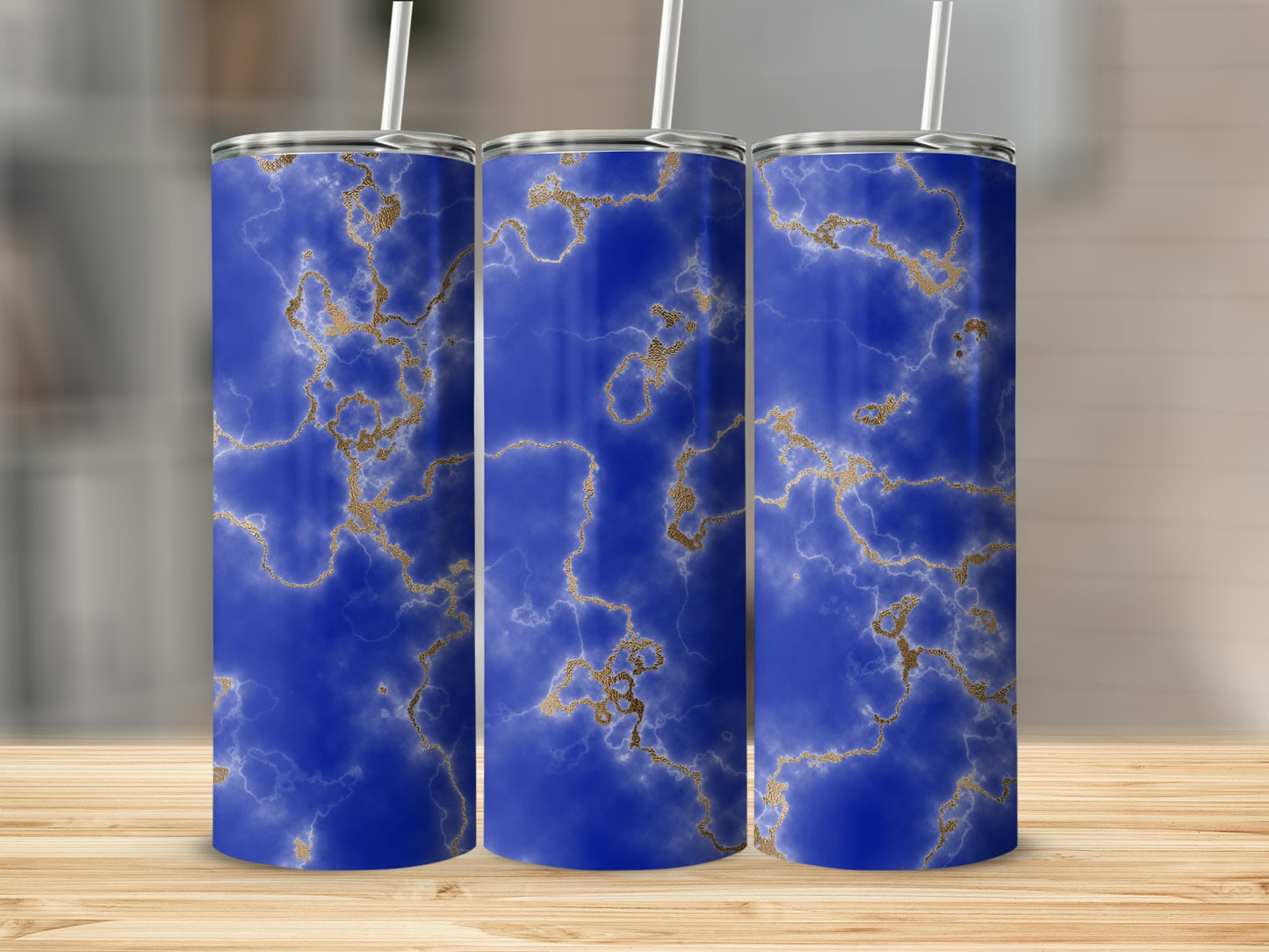 Elegant Blue and Gold Faux Marble Design Pattern Tumblers