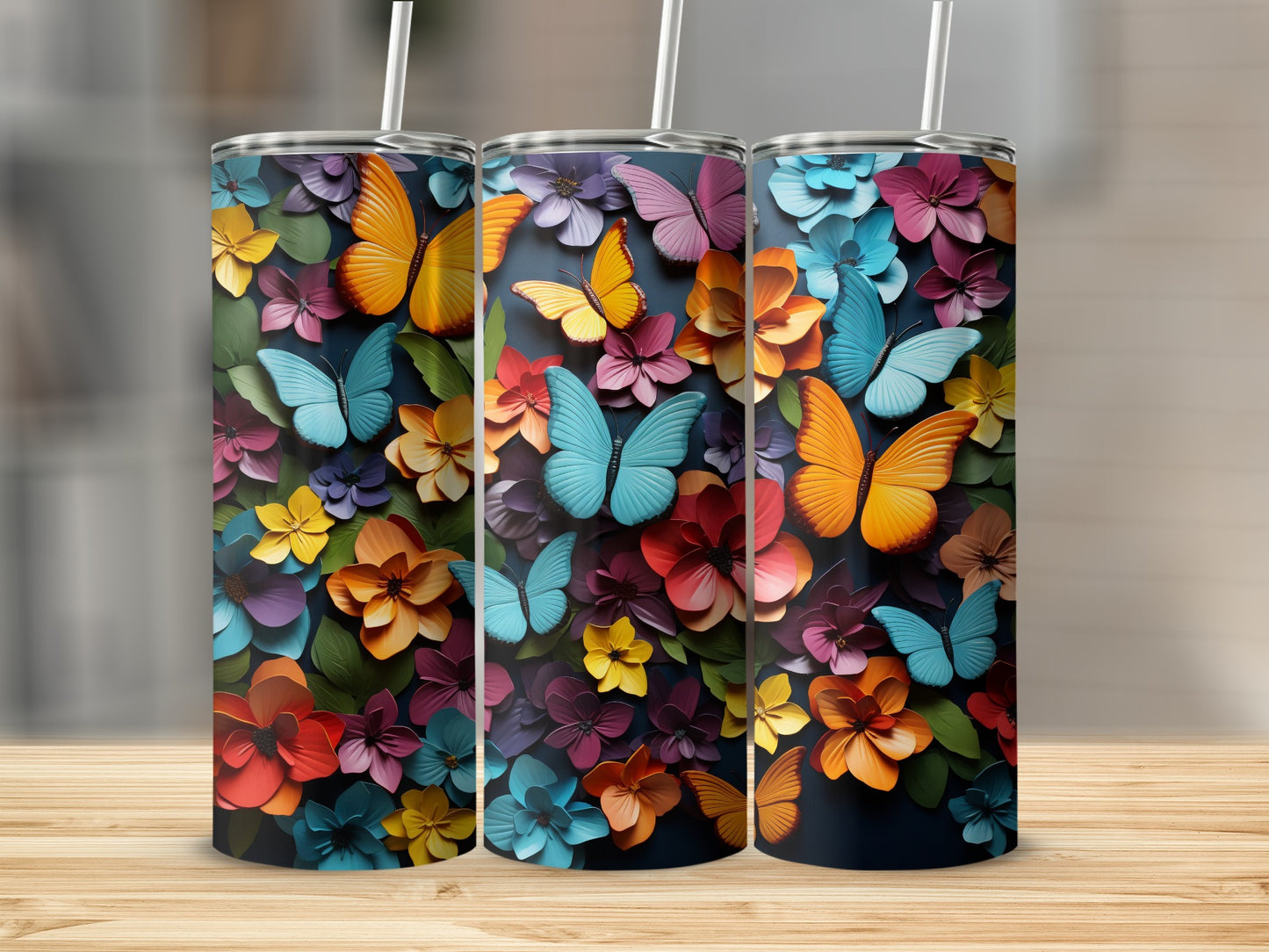 Vibrant Dimensional Butterflies Colorful Flowers product type