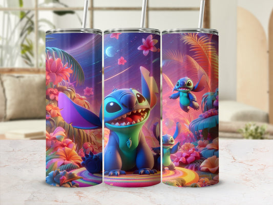 Vibrant Alien Creature Themed Tumbler Cup with Straw