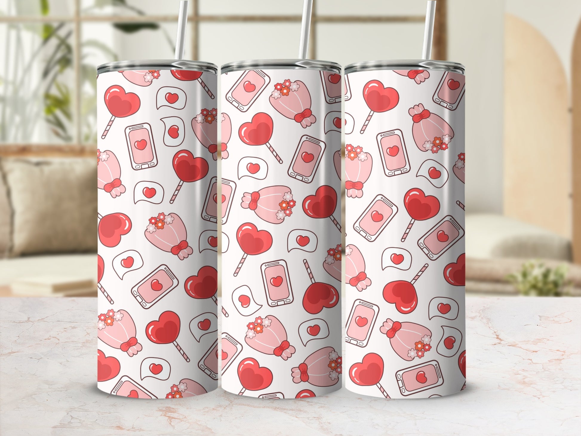 Romantic Heart and Phone Pattern Tumbler Product