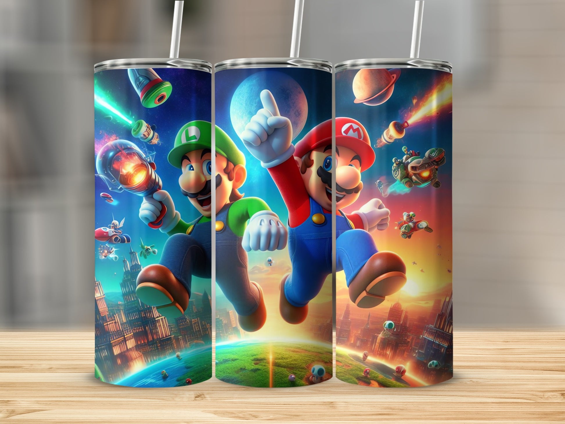 Colorful Super Mario and Luigi Design Tumbler