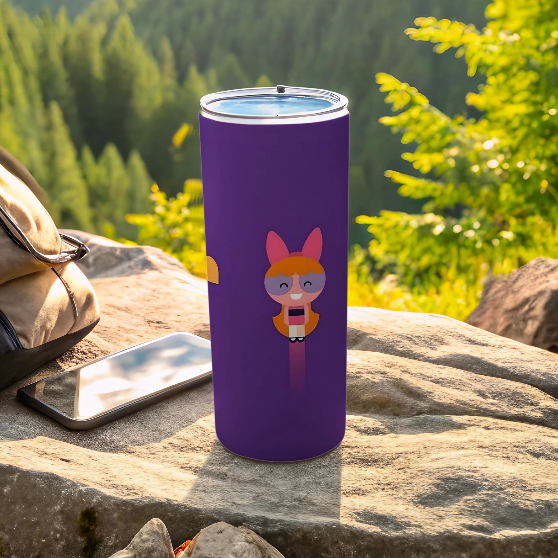 Purple Travel Tumbler With Cartoon Bunny Design Cup