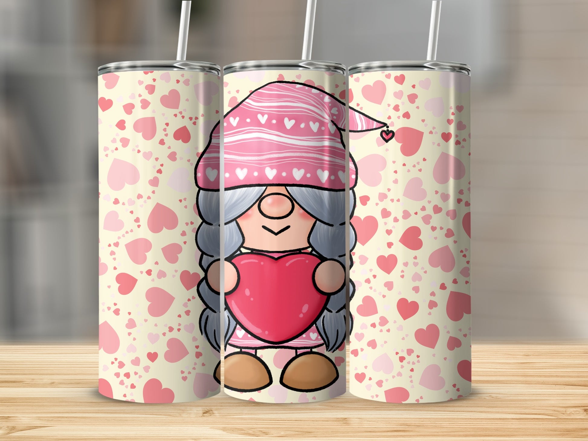 Valentine's Gnome with Heart Design Tumbler
