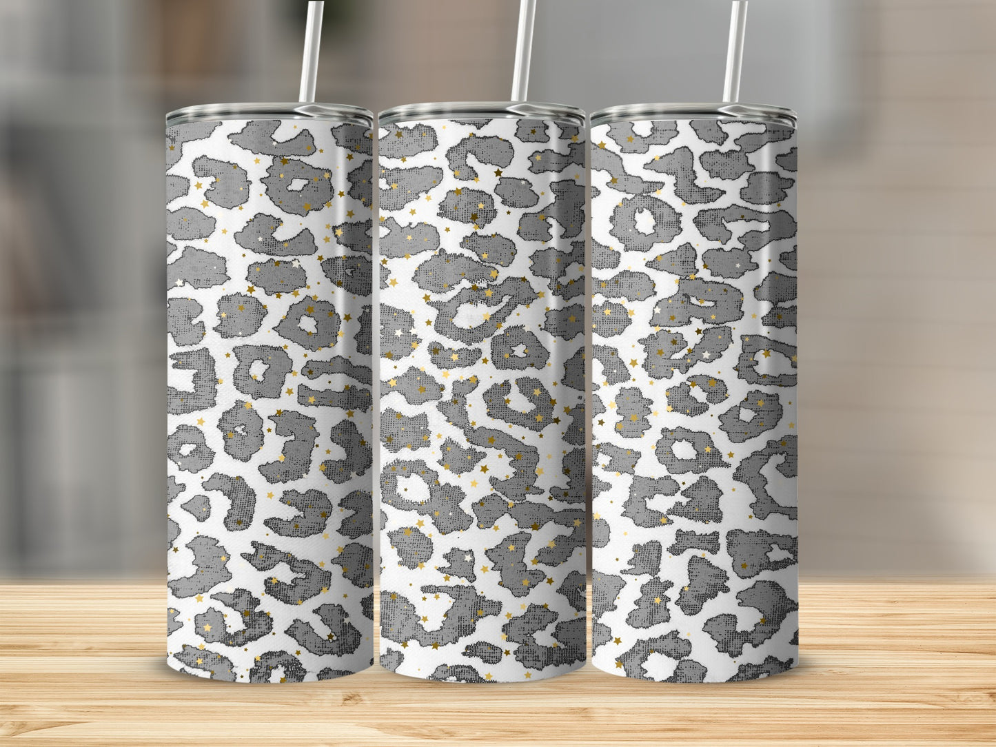 Gray Leopard Print Tumbler with Star Accents Tumbler