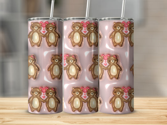 Adorable Teddy Bears on Pink Background Tumbler