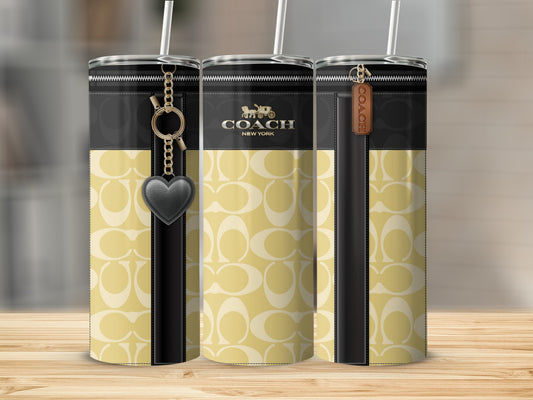 Designer Inspired Black and Yellow Tumbler with Keychain