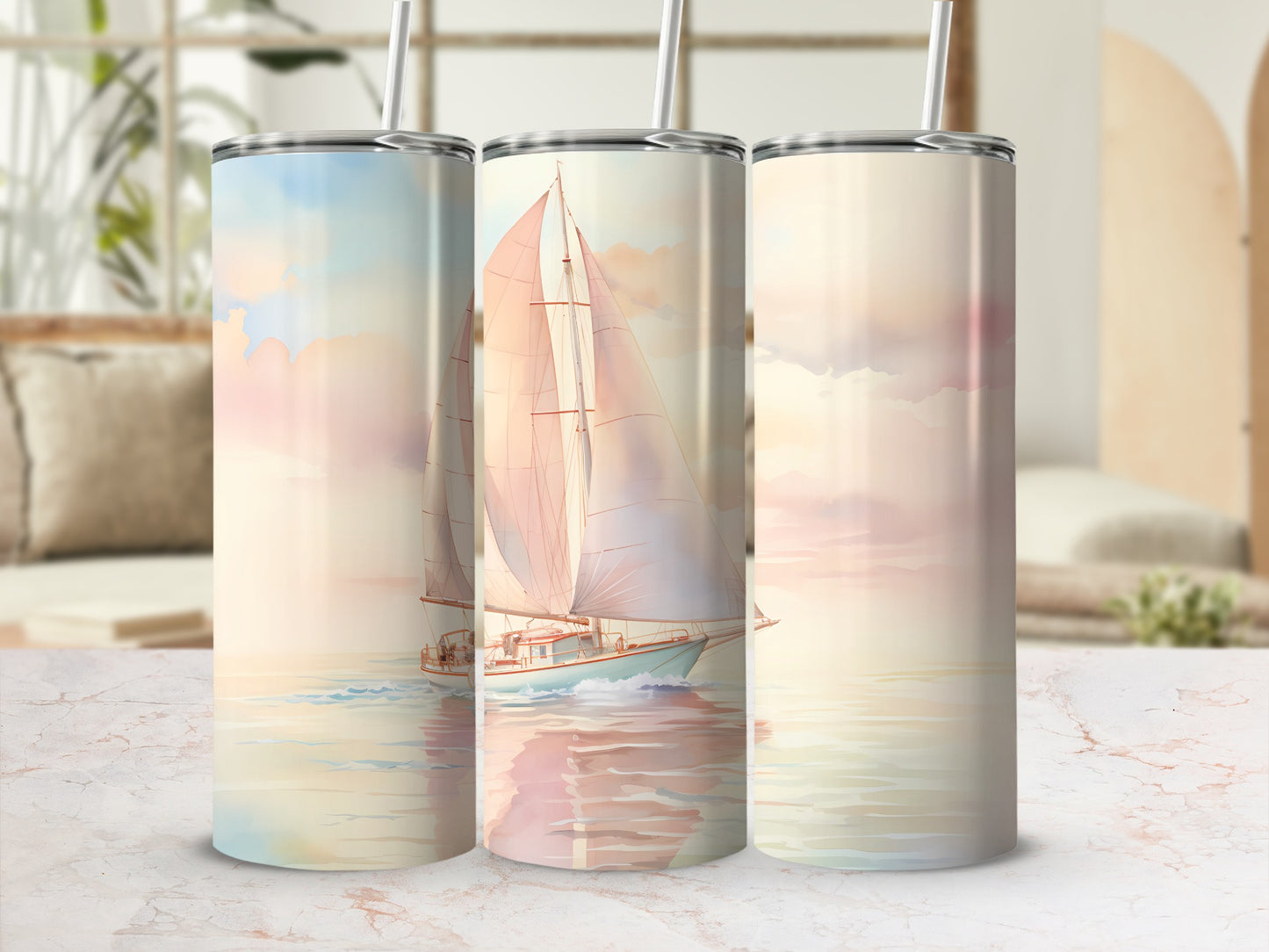 Sailboat art serene water tranquil sky tumbler product type