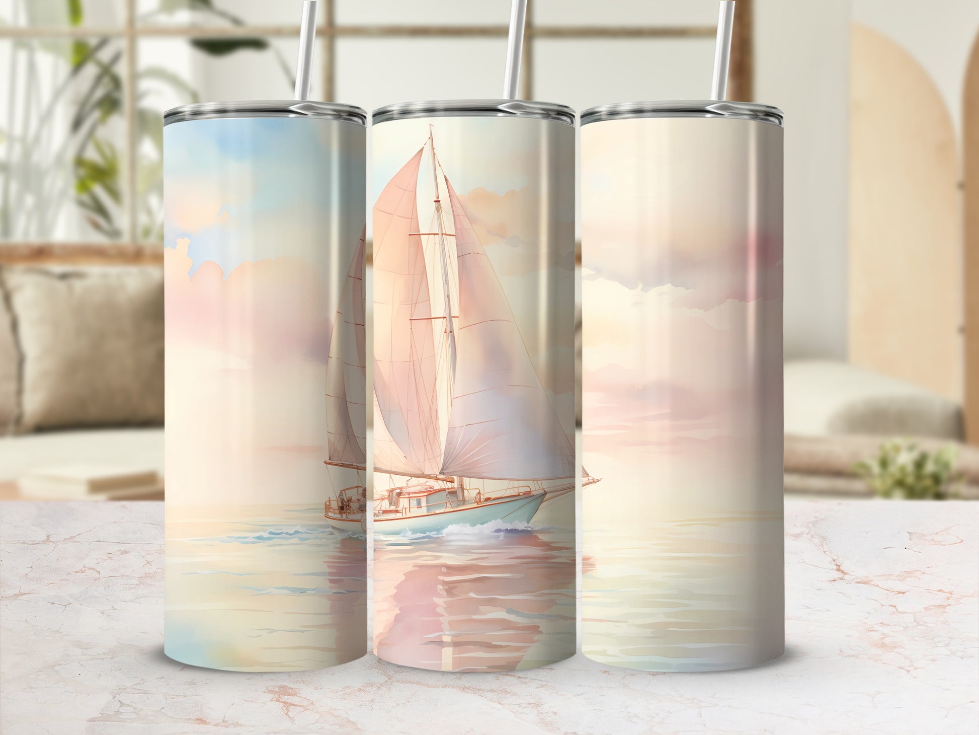 Sailboat art serene water tranquil sky tumbler product type